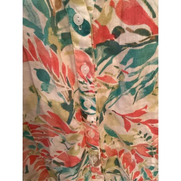 JM Collection 100% Linen Button Down Shirt Sz 14 Floral - Picture 3 of 8
